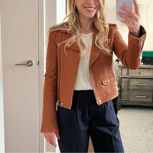 Iro Ashville leather moto jacket in cognac color size 36